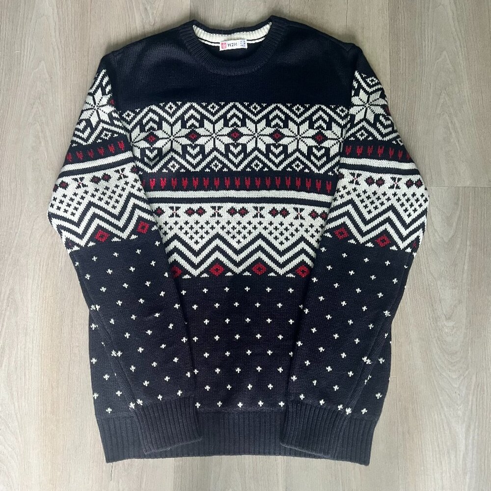H2H Mens Snowflake Fair Isle Sweater Sz M Cabincore Countryside Winter Holiday